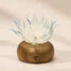 Lunar Lotus Frosted Glass Lotus Light Lunar Lotus white Liuli glass lotus lamp on walnut wood base