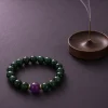 Wood Renewal Ganqing Jade Amethyst Bracelet Incense Scene Wood Renewal bracelet with Ganqing jade beads, purple amethyst center bead, gold-plated spacers, and incense tray