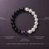 Infographic diagram explaining the metaphysical energy and materials of the 9Purple Yin-Yang protection bracelet.