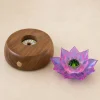 Rosefire Lotus detachable rose-toned glass lotus light with emerald glass center and rechargeable walnut wood base