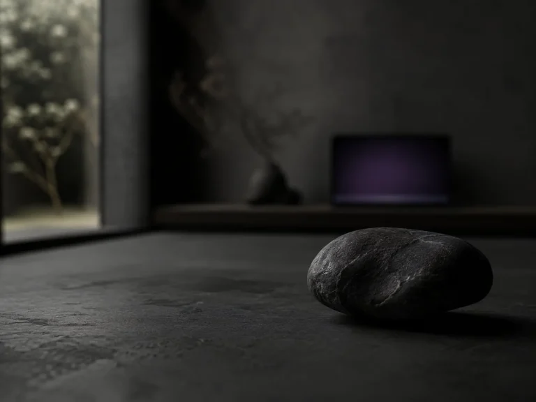 A cinematic luxury dark minimalist interior with a light-absorbing matte surface and deep shadows, acting as a visual sanctuary for the eyes.