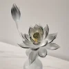 Lunar Lotus Glass Bloom Detail Close-up detail of Lunar Lotus smoky glass lotus bloom with dark petal edges and golden stamen details
