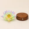 Nine-Tailed Fox glass lotus and detachable walnut wood light base displayed separately.