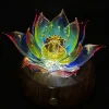 Prism Lotus — Real Night Glow Real Prism Lotus glowing at night on its walnut wood light base